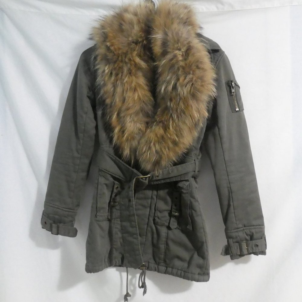 TAPENADE | 160/84A Medium | Button and Belt Fastened Jacket | Faux Fur Collar